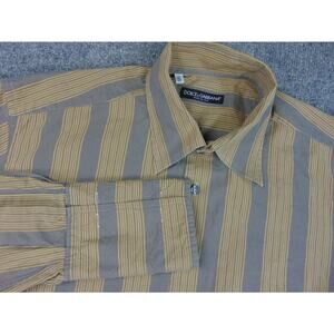 Dolce & Gabbana Shirt Mens‎ 17x43 Brown Gray Striped Long Sleeve Made in Italy
